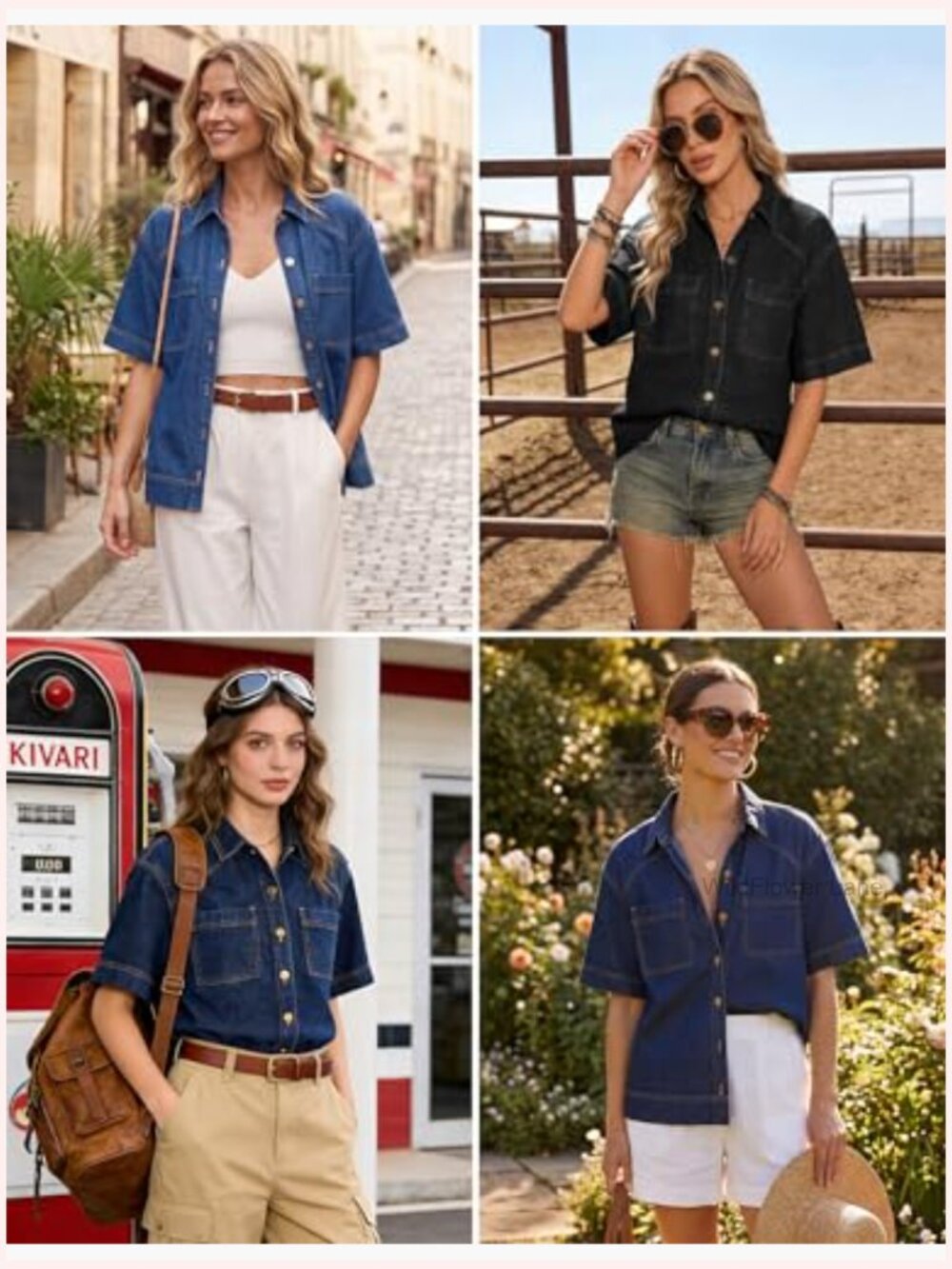 Short Sleeve Denim Button Down Shirt Relaxed Fit Casual Summer Top - Picture 6 of 7